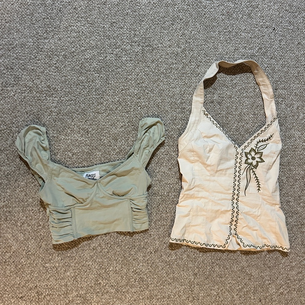 Princess Polly Cream and Tan Crop Tops